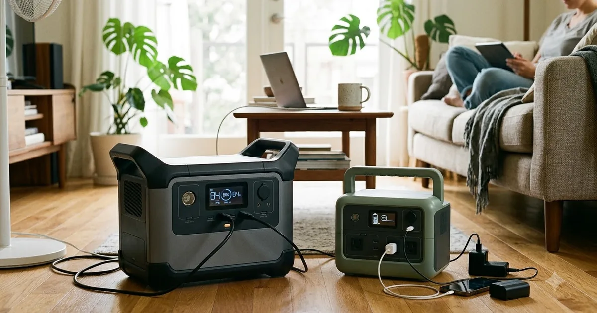 Illustration for two different portable power stations compared side by side