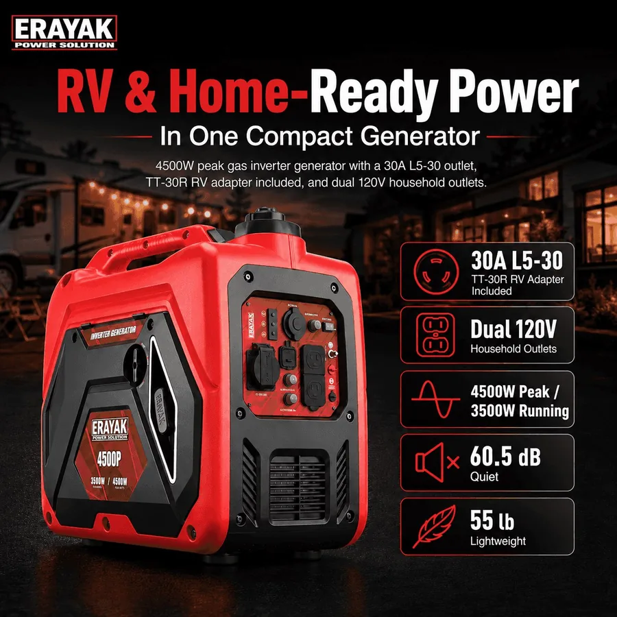 ERAYAK 4500P 4500W Gasoline Inverter Generator brand infographic 1