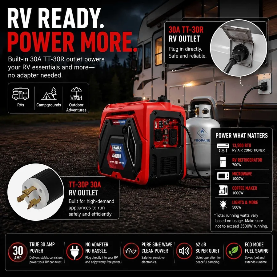 ERAYAK 4500PD Dual-Fuel Inverter Generator (4500PDM and 4500PDE) brand infographic 2
