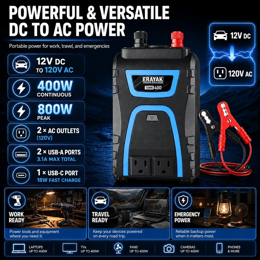 ERAYAK TANK400 400W Car Power Inverter brand infographic 1