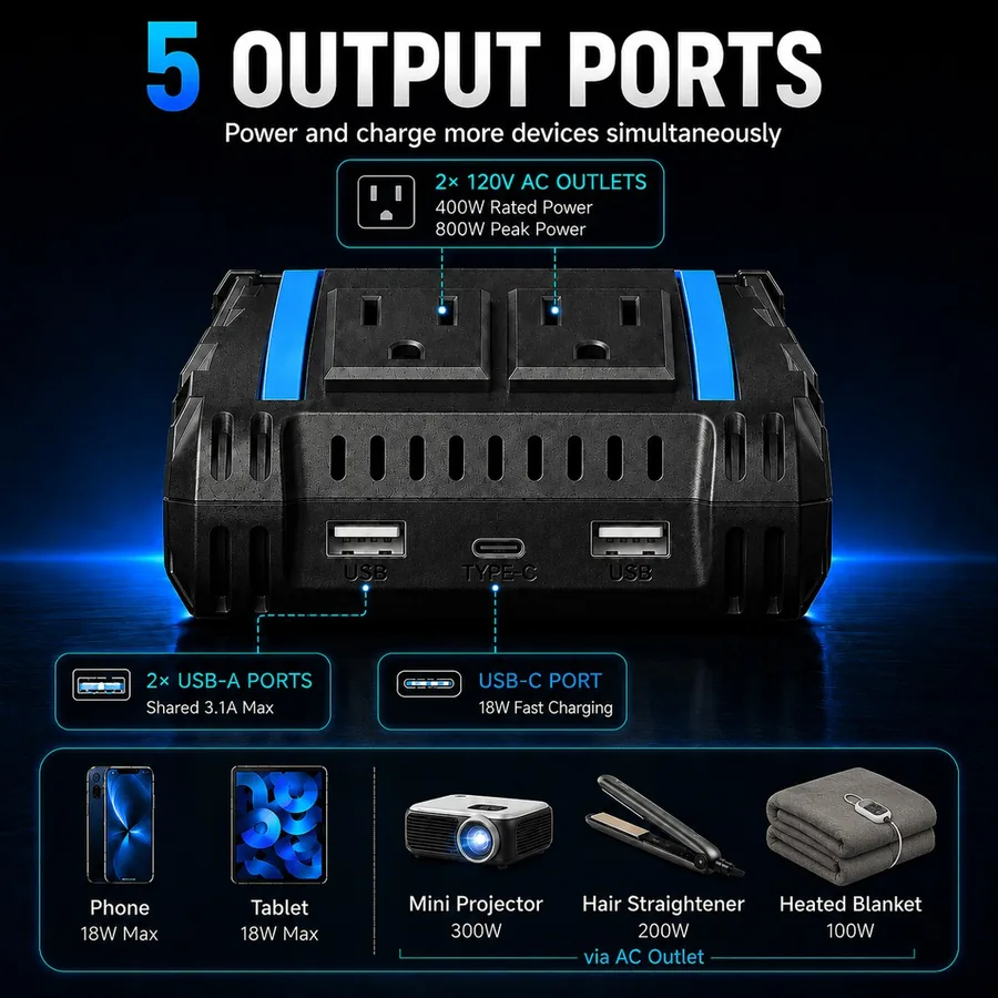 ERAYAK TANK400 400W Car Power Inverter brand infographic 2