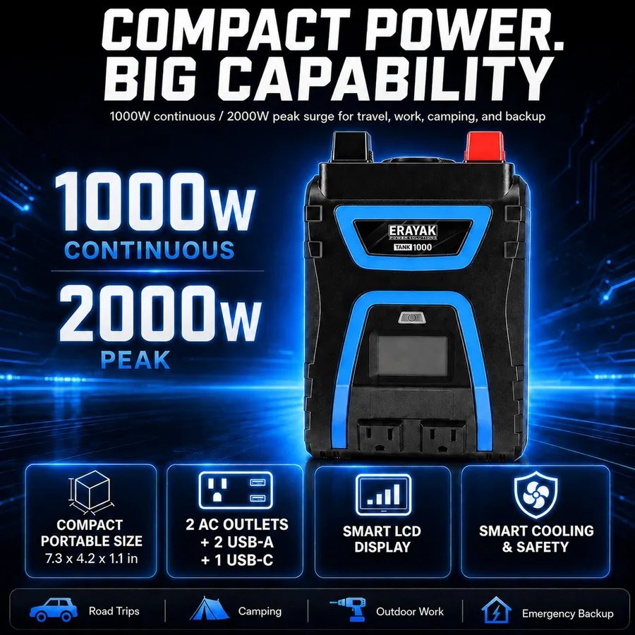 ERAYAK TANK1000 1000W Power Inverter with LCD brand infographic 1